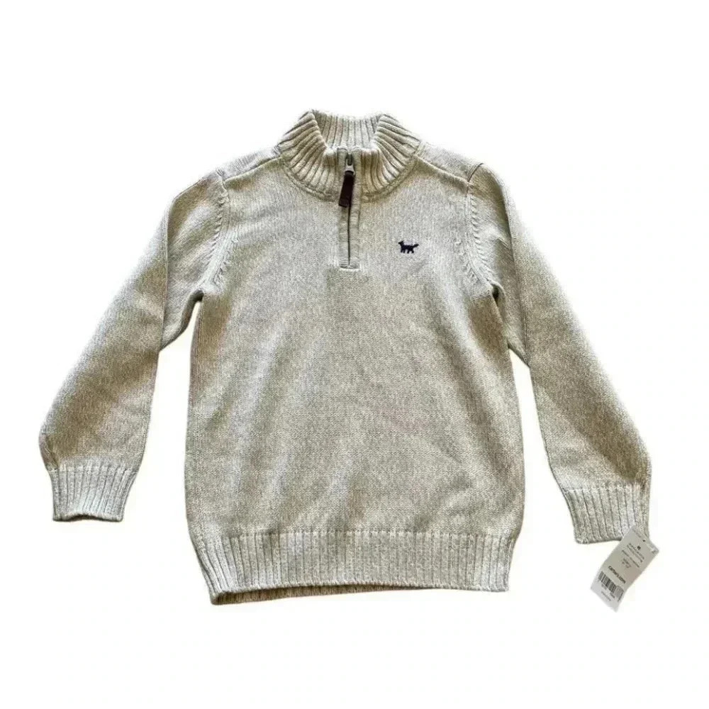 NWT Carter's 1/4 Zip Boys Knit Pullover Sweater Long Sleeves Beige Sz 4T #1554